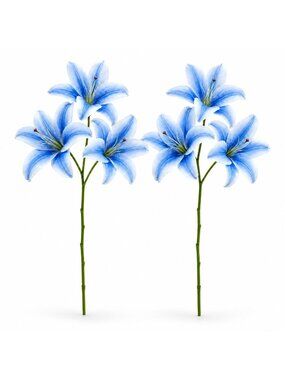 Artificial Blue Lily Stems Set of 2, Real Touch Lily Spray, Blue Wedding Flowers